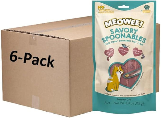 Savory Spoonables with Real Salmon, Tuna and Krill for Cats, 8 Count, Treat Your Cat to Triple Flavor Squeezable Lickable Wet Treats with Built-in Spoon for Less Mess