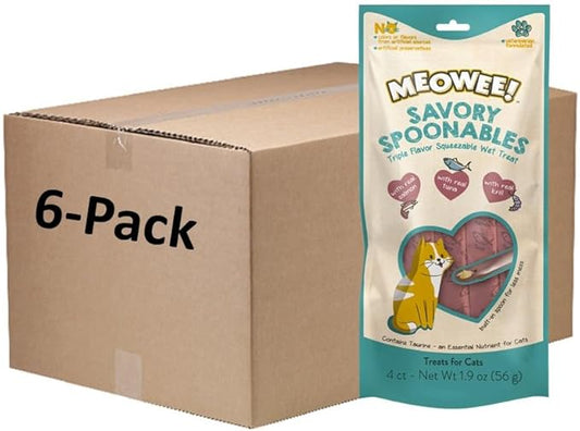 Savory Spoonables with Real Salmon, Tuna & Krill, 4 Count Tube, Triple Flavor Squeezable Lickable Wet Treats for Cats with Built-in Spoon for Less Mess
