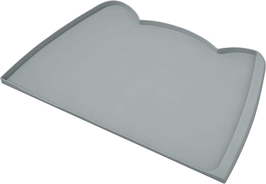 OHMO Dog Food Mat(Dark Grey, 24 * 15'') w/Residue Collection Pocket Silicone Pet Feeding Mat for Floor High Edges Anti Spills Waterproof Cat Water Bowl Tray, Easy Clean Placemat