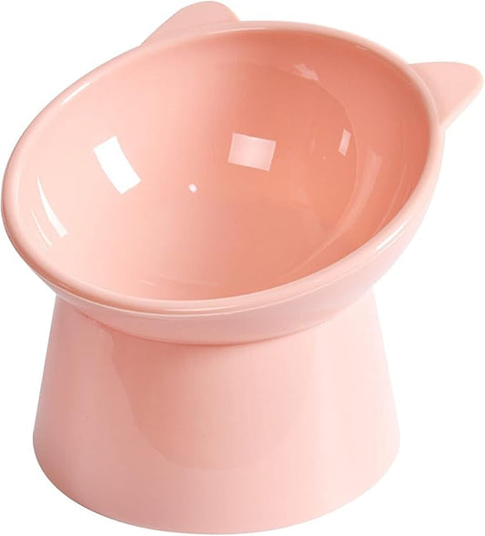 Tilted Elevated Cat Food Bowl - Whisker Friendly Anti Vomiting Slanted Cat Feeding Bowls, Shallow & Tall (Pink)