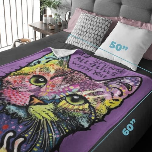Dawhud Direct 50x60-Inch Cat Blanket Dean Russo 9 Lives - Plush Fleece Throw Blanket for Adults and Kids - Soft and Cozy for Bed, Couch, or Travel - Thoughtful Cat Lover Gifts for Women