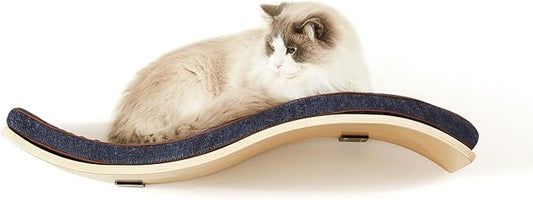 Cat Shelf with Comfortable Cat Cushion - Wave Modern Cat Bed - Minimalistic Floating Cat Wall Perch - Wooden Wall Mounted Cat Furniture for Sleeping, Playing, Climbing, and Lounging