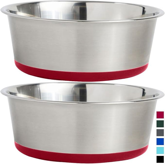 GORILLA GRIP Set of 2 Dog Bowls, Holds 4 Cups (32 fl oz), Heavy Duty Metal Food and Water Bowl for Feeding Dogs and Cats, Dishwasher Safe, Rust Resistant Stainless Steel, BPA Free Rubber Base, Red