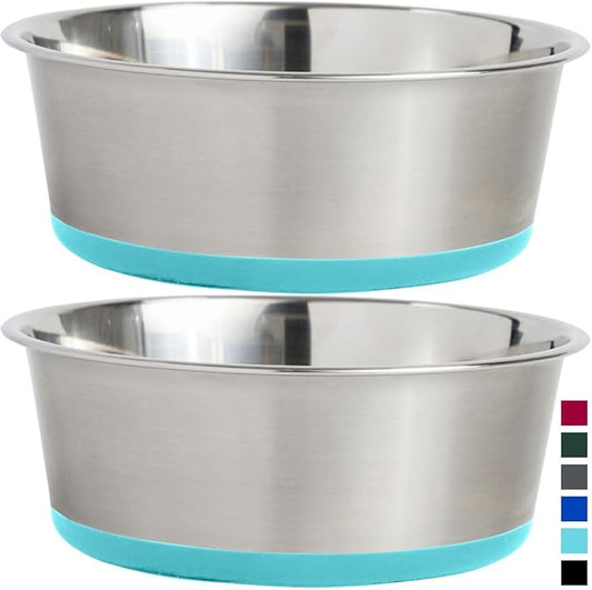 GORILLA GRIP Set of 2 Dog Bowls, Holds 6 Cups (48 fl oz), Heavy Duty Metal Food and Water Bowl for Feeding Dogs and Cat, Dishwasher Safe, Rust Resistant Stainless Steel, BPA Free Rubber Base Turquoise