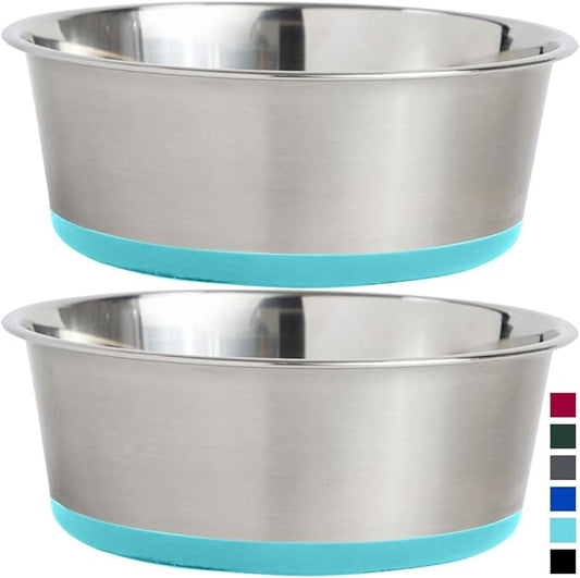 GORILLA GRIP Set of 2 Dog Bowls, Heavy Duty Metal Food and Water Bowl for Feeding Dogs and Cat, Dishwasher Safe, Rust Resistant Stainless Steel, BPA Free Rubber Base, Holds 2 Cups (16 fl oz) Turquoise