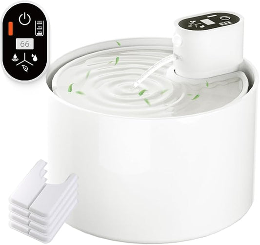 Ceramic Cat Water Fountain,2.3lL/78oz Cat Water Fountain Cordless Automatic with Ultra-Quiet Pump and 4 Filter for Cats, Dogs, Multiple Pets
