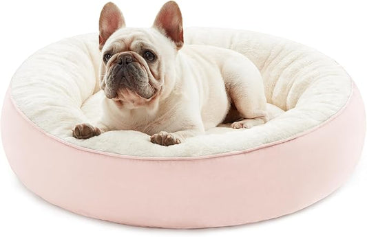 Love's cabin Round Donut Cat and Dog Cushion Bed, 25in Pet Bed for Small or Medium Dogs, Anti-Slip & Water-Resistant Bottom, Soft Durable Fabric Pet Beds, Washable Calming Cat & Dog Bed Pink