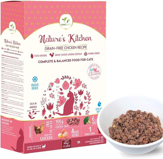 Nature's Kitchen Freeze Dried Cat Food - 100% Real Chicken | Grain Free, Provides High Protein | Healthy Cat Food - Provides Complete, Balanced Meal (17.64oz)