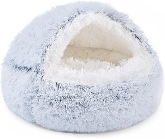 NOYAL Dog Bed Round Hooded Plush Cat Cave Donut Anti Anxiety Fluffy Dog Bed for Small Medium Dog and Cat