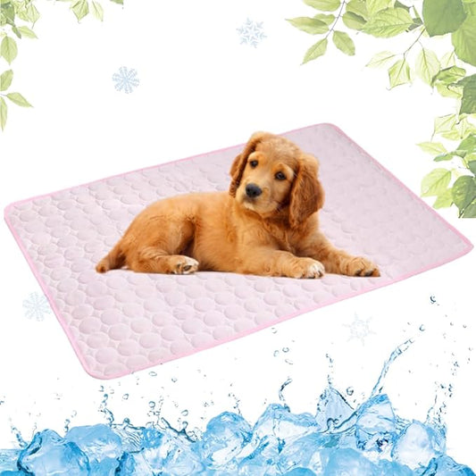 Dog Cooling Mat Washable, Portable Summer Dog Pad, Water-Absorbent Pet Cooling Pad, Ice Silk Self-Cooling Mat for Dog for Kennel/Sofa/Bed/Floor/Car Seats(Pink,15x19in)