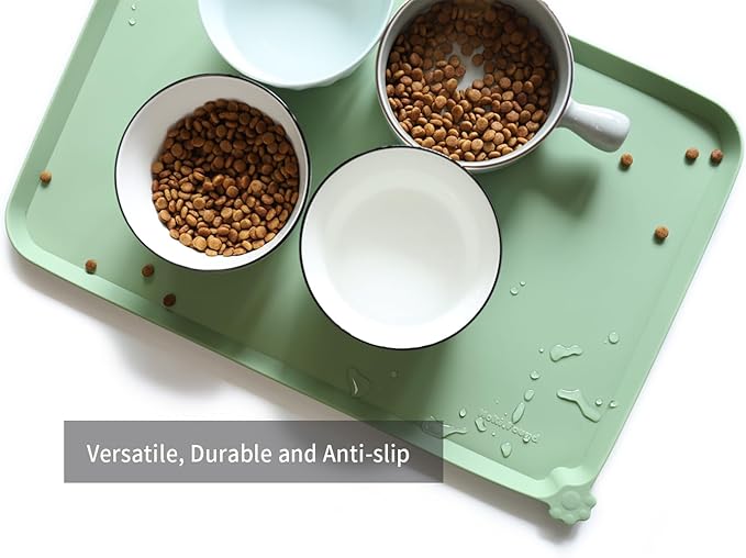 Hoki Found L Silicone Pet Food Mats Tray - Non Slip Pet Dog Cat Bowl Mats Placemat - Dog Pet Cat Feeding Mat - Waterproof Dog Cat Food Mats -Pet Water Mats for Carpet -Jade