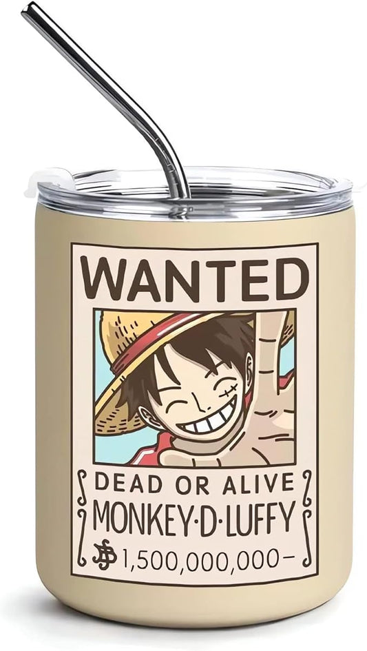 12 oz Vacuum Insulated Tumblers with Lid and Straw, Double-Walled Stainless Steel Coffee Mug for Office Home,Cute One Piece Manga Anime Gifts