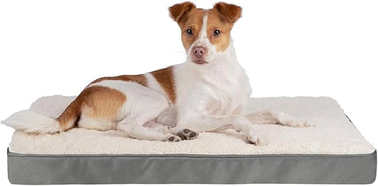 Best Pet Supplies Cute Dog Crate Mat Flat Bed with Waterproof Exterior, Thick Orthopedic Egg Foam Mattress, and Soft Sherpa Fleece Cover for Small, Medium, and Large Breeds - Gray, 41X29X4