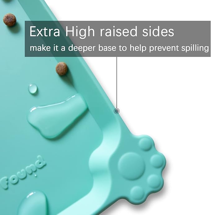Hoki Found Large Silicone Pet Food Mats Tray - Non Slip Pet Dog Cat Bowl Mats Placemat - Dog Pet Cat Feeding Mat - Waterproof Dog Cat Food Mats -Pet Water Mats for Floors -Cool Mint