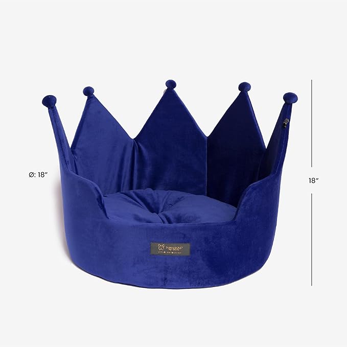 NANDOG Pet Gear Crown Cozy Round Dog & Cat Bed Collection Washable Indoor Pet Bed for Small Breeds-Soft Bed Fits in Crate or Kennel-Made of Ultra Soft Micro-Plush Material (Royal Blue, Prive 18")