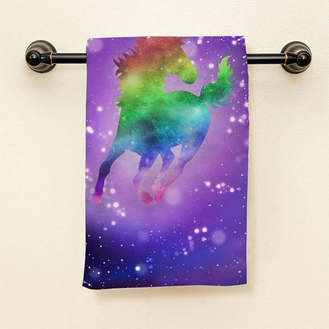 HGOD DESIGNS Unicorn Hand Towels Abstract Rainbow Galaxy Unicorn Soft Hand Towel for Bathroom Kitchen Yoga Gym Decorative Towels 15"X30"