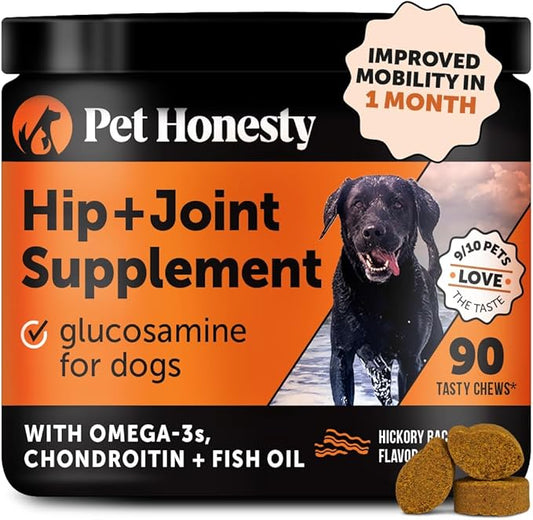 Pet Honesty Hip & Joint Health - Glucosamine for Dogs Soft Chews, Joint Supplement for Dogs with Glucosamine Chondroitin, Fish Oil, MSM, Turmeric, Advanced Pet Joint Support and Mobility (Bacon 90 Ct)