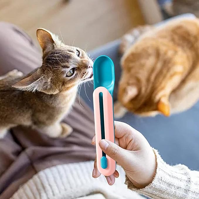Cat Wet Treats Dispense Spoon，Treat Squeeze Spoon， Feeding & Watering Supplies Wet Cat Food Storage pet Food Spoon(Blue and Yellow)