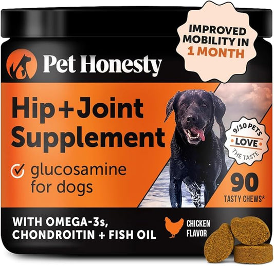 Pet Honesty Hip & Joint Health - Glucosamine for Dogs Soft Chews, Joint Supplement for Dogs with Glucosamine Chondroitin, MSM, Turmeric, Anti Inflammatory for Dogs, Support + Mobility (Chicken 90ct)