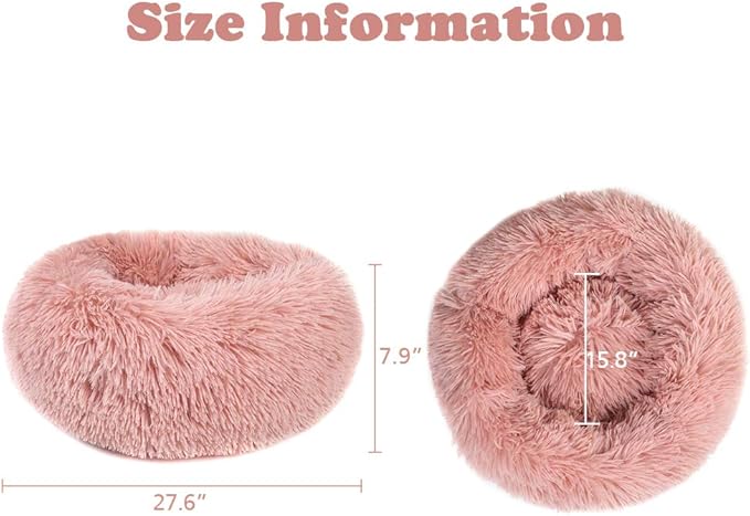 otoez Round Donut Dog Bed for Medium Dogs, Washable Calming Dog Bed Cuddler Anti Anxiety Fluffy Dog Cat Bed with Non-Slip Waterproof Bottom (27.6", Pink)