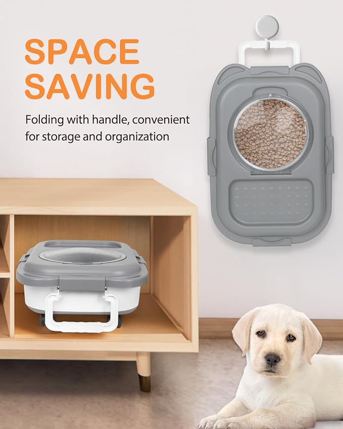 25-28 Lbs Dog Food Storage Container with Handle, Collapsible Dog Food Container with Airtight Lids, Wheels, Large Pet food storage Container for Dog Cat, Dog Food Scoop, Dog Food Bowl