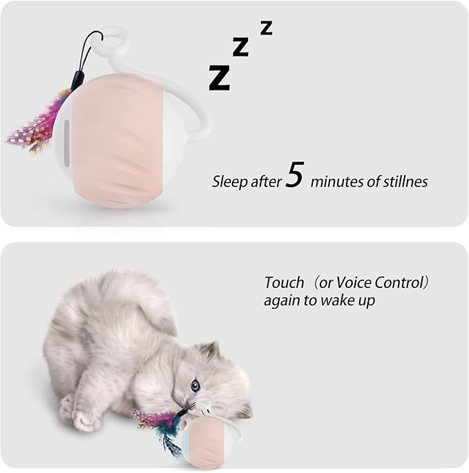 Turbo Tail Cat Toy Interactive Cat Balls Cat Toys For Indoor Cats, Turbo Tail Mouse Cat Toy With LED Rainbow Lights Feathers & USB Charging Cable, Touch Control And Sound Control Smart Cat Ball Toy