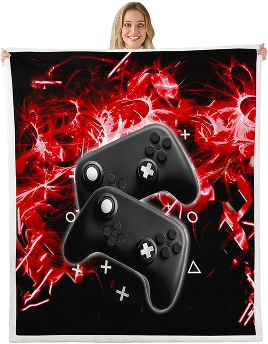 Black Gamepad Plush Blanket for Sofa Couch Bed Modern Gamer Fuzzy Blanket Video Game Controller Fleece Throw Blanket Room Decor Console Action Buttons Sherpa Blanket Twin 60"x80"