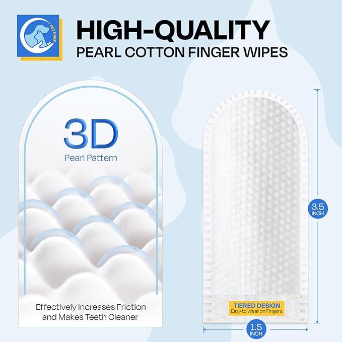 Dental Care Wipes for Dog & Cat- Teeth Cleaning Finger Wipes for Plaque and Tartar Removal, Safe & Gentle Disposable Toothbrush Wipes for Fresh Breath & Gum Care - 50 Pcs