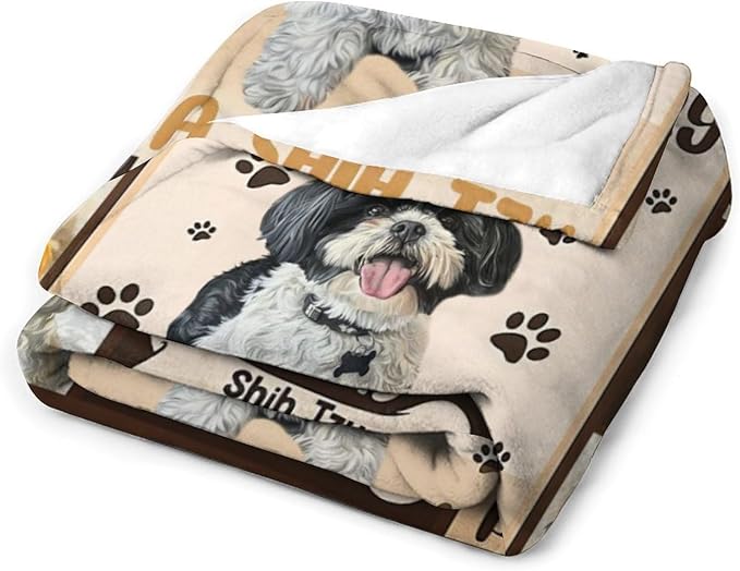 Dog Blanket Cute Shih Tzu Pet Animal Print Throw Blankets for Couch Sofa Bed Stuff Decor Lightweight Soft Cozy Fleece Plush Warm Flannel Bedding Gifts for Baby Boys Girls Kids Adults Lover 40"x50"