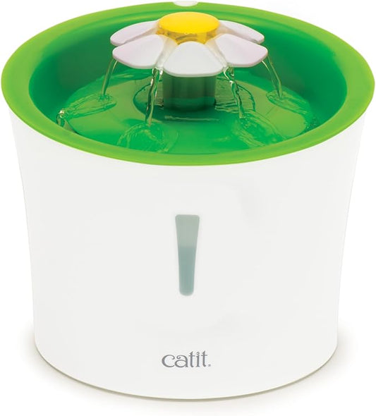 Catit Flower Fountain with Triple Action Filter, Cat Drinking Water Fountain, 3 L, Green