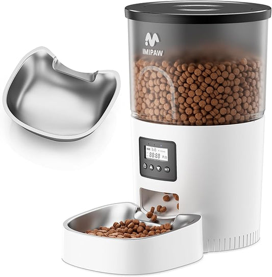 Automatic Cat Feeders, 3L Timed Cat Dry Food Dispenser, Dual Power Supply, Programmable Portion Size, 1-6 Meals Per Day, Auto Pet Feeder for Cats and Small Dogs