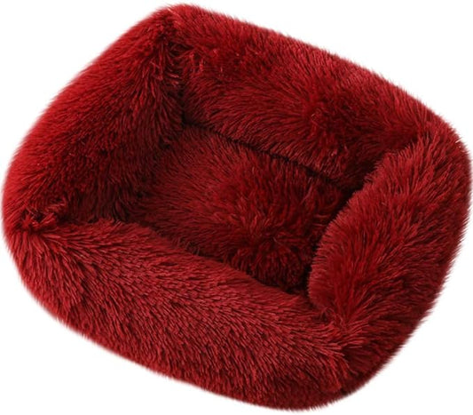 La La Pet® Donut Dog Cat Bed Cozy Cave Pet Bed Burrow Dog Bed Calming Cuddler Self-Warming Pet Bed Soft Plush Pet Cushion Improved Sleep for Cats Small Medium Dogs Red M