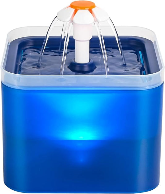 Cat Water Fountain Blue Flower: Cat Fountain Cute - 67oz/2L Small Pet Water Fountain - for Kitten&Kitty& Small Dogs