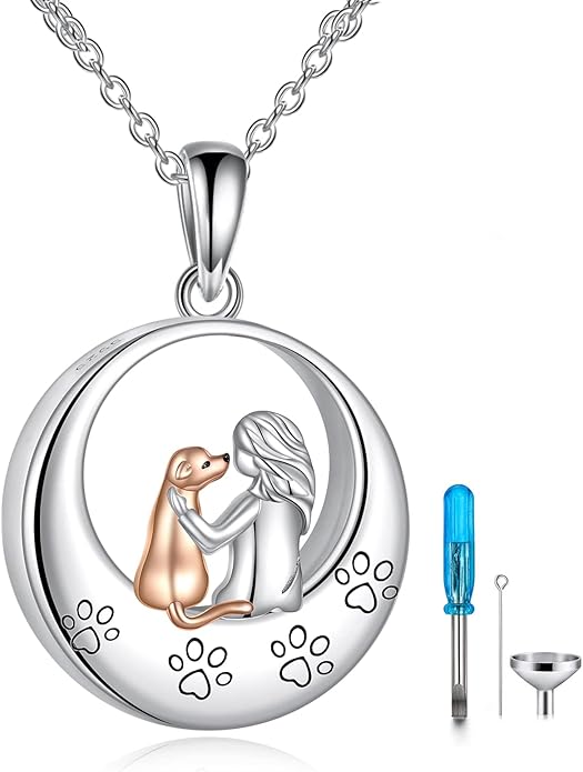 TIGER RIDER Sterling Silver Dog/Cat Urn Necklace for Ashes Dog/Cat Memorial Keepsake Cremation Jewelry Gifts for Women Pet Lovers