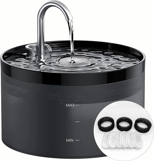 Cat Water Fountain for Cats Indoor: 67oz/2L GIOTOHUN Cat Fountains - Silent Pet Water Fountain for Drinking - Black Cat Drinking Fountain with Light - Faucet Pet Fountain with 6 Filters + 3 Sponges