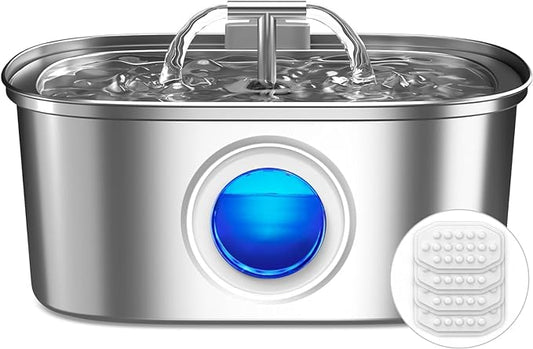 Cat Water Fountain Stainless Steel: 𝟭𝟬𝟴𝗼𝘇/𝟯.𝟮𝗟 Pet Water Fountain, Water Fountain for Cats Inside with 𝗪𝗮𝘁𝗲𝗿 𝗟𝗲𝘃𝗲𝗹 𝗪𝗶𝗻𝗱𝗼𝘄