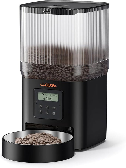 WOPET Automatic Cat Feeder, 4L Automatic Dog Feeder with 180-Day Battery Life, Programmable Cat Food Dispenser with Stainless Steel Bowl,1-6 Meals Per Day