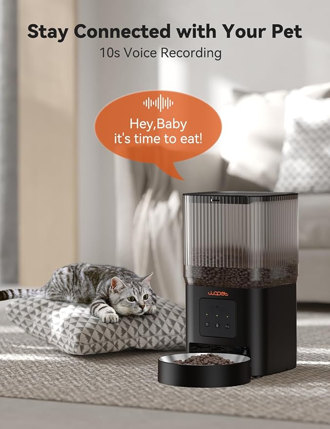 WOPET Automatic Cat Feeder, WiFi Automatic Dog Feeder with APP Control for Remote Feeding, Automatic Cat Food Dispenser with 10S Voice Record,1-10 Meals Per Day for Cats and Dogs