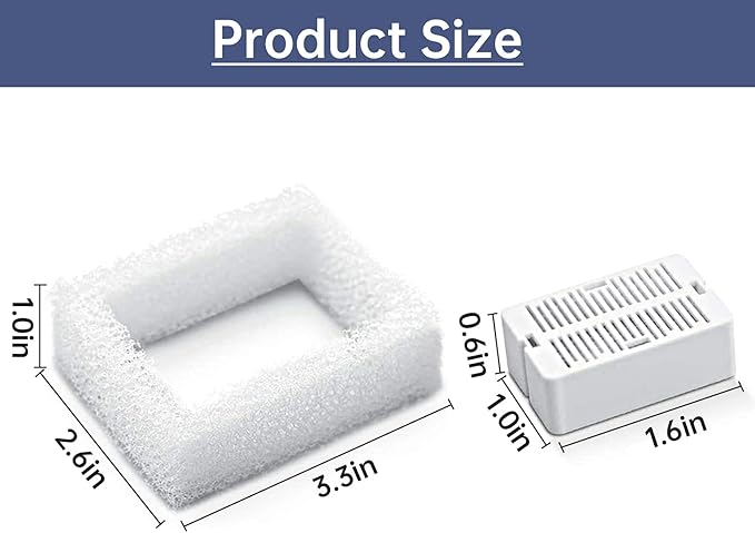 Cat Water Fountain Replacement Filters, 8 Pack Cat Fountain Carbon Filters and 2 Pack Foam Filters for Ceramic Pet Drinking Fountain and Stainless Steel Pet Water Fountain (8+2 Pack)