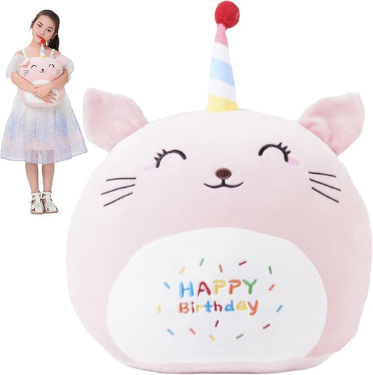 12 Inch Plush Birthday Cat Kitty Stuffed Animal Happy Birthday Cat Hugging Pillow Birthday Cat Plushies Throw Pillow Birthday Pink Cat Kitten Anime Gift for Kids and Lovers