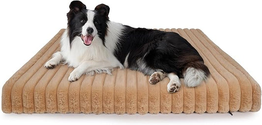 Waterproof Orthopedic Large Dog Bed, Egg Foam Supportive Dog Beds with Washable Cover, Corduroy Fleece Super Soft Pet Bed Furniture for Indoors (36" x 27", Brown)
