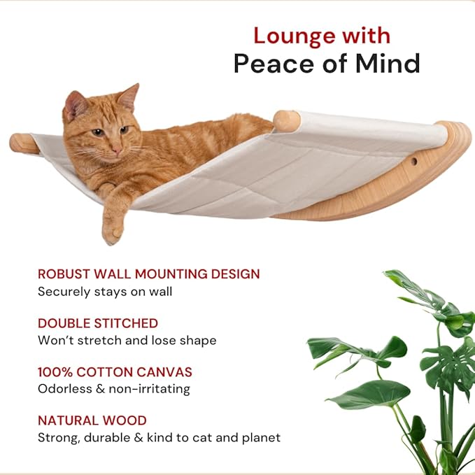 7 Ruby Road Wall Mounted Cat Wall Hammock for Indoor Cats - Comfy Cat Wall Bed for Large Cats and Kitty - Sturdy Cat Perch Shelf for Cat Room or Addition to Cat Wall Furniture