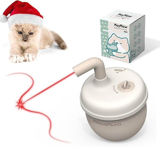 MayMaw Cat Laser Toy - Laser Cat Toys for Indoor Cats, Rechargeable Automatic Cat Laser Toy, Interactive Cat Toy with Tumbler Design, 360° Random Trajectory, 3 Modes, Catnip Included (Beige)