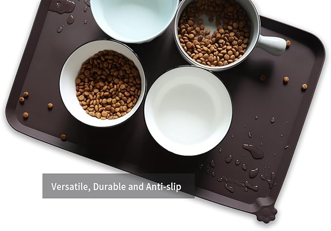 Hoki Found L Silicone Pet Food Mats Tray - Non Slip Pet Dog Cat Bowl Mats Placemat - Dog Pet Cat Feeding Mat - Waterproof Dog Cat Food Mats -Pet Water Mats for Carpet -Dark Oak