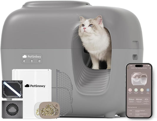 (2025 Premium Version with Mini Mesh) Snow+ Self Cleaning Automatic Litter Box with Zero Odor TiO2 System Automatic Cat Litter Box Self Cleaning for 3.3-20 lbs