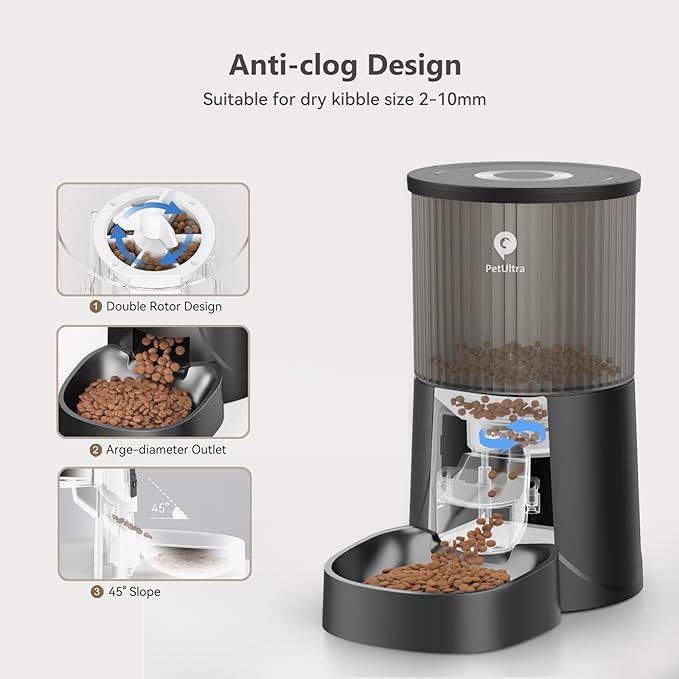 Automatic Cat Feeder: 4L Timed Cat Food Dispenser Programmable 1-6 Meals for Cat and Small Medium Dog- Auto Pet Feeder Easy to Set Up Dual Power Supply with Desiccant Bag| Detachable Washable