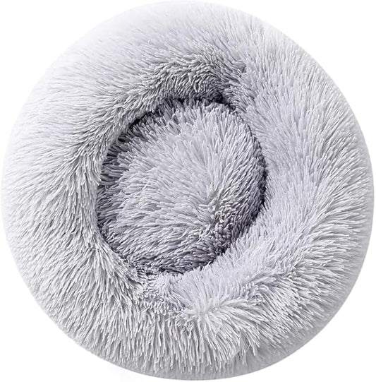 Cat Beds for Indoor Cats, Round Anti Anxiety Dog Bed Washable, Fluffy Round Pet Bed Non-Slip, Calming Soft Plush Donut Dog Beds Fits up to 110 lbs Pets (Light Grey, 39" x 39")