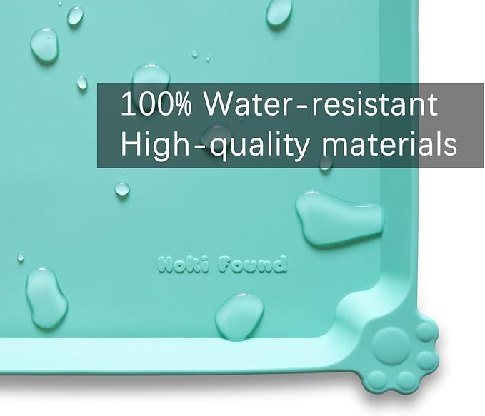 Hoki Found Large Silicone Pet Food Mats Tray - Non Slip Pet Dog Cat Bowl Mats Placemat - Dog Pet Cat Feeding Mat - Waterproof Dog Cat Food Mats -Pet Water Mats for Floors -Cool Mint