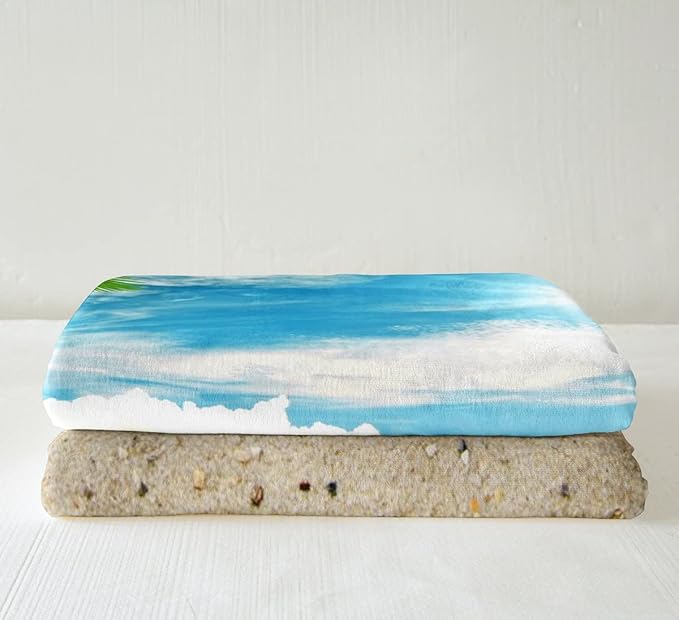 Erosebridal Beach Themed Blanket Blue Ocean Throw Blanket for Bed Couch Seashell Starfish Printed Fleece Blanket Twin Size Beach Coastal Sherpa Blanket for Kids Teens Adults,Soft