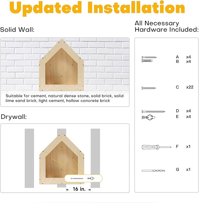 FUKUMARU Cat Bed Wall Mounted, Wooden Cat Furniture, Cat's House, Cats Perch, Cat Tree, Cat Shelves (Birch Plywood)